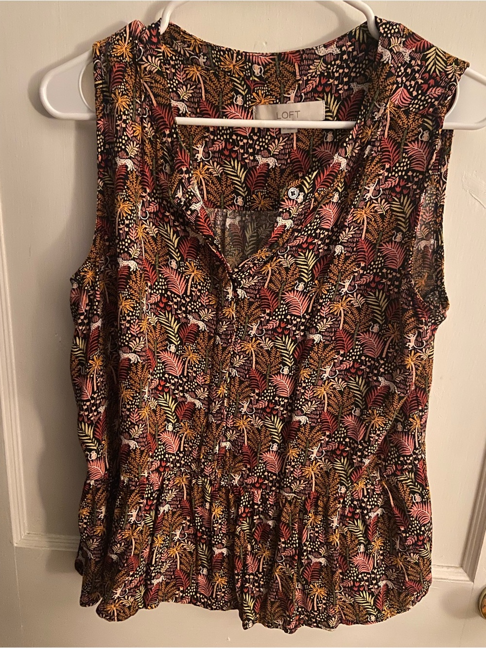 LOFT Sleeveless Floral Leaf Print Blouse in Black, Pink, Mustard